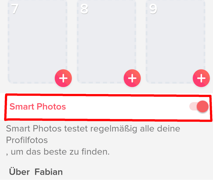 So sieht die Tiner Smart Photos Funktion beim Profil Einrichten aus